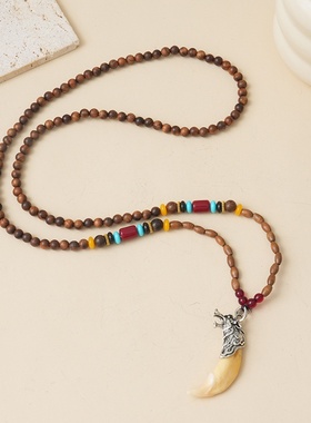 男女民族风毛衣链长款复古装饰衣服挂件木珠配饰秋冬项链如意元素