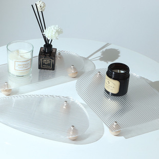 透明木头亚克力托盘甜品台摆件首饰香薰收纳盘样板间玄关装饰果盘