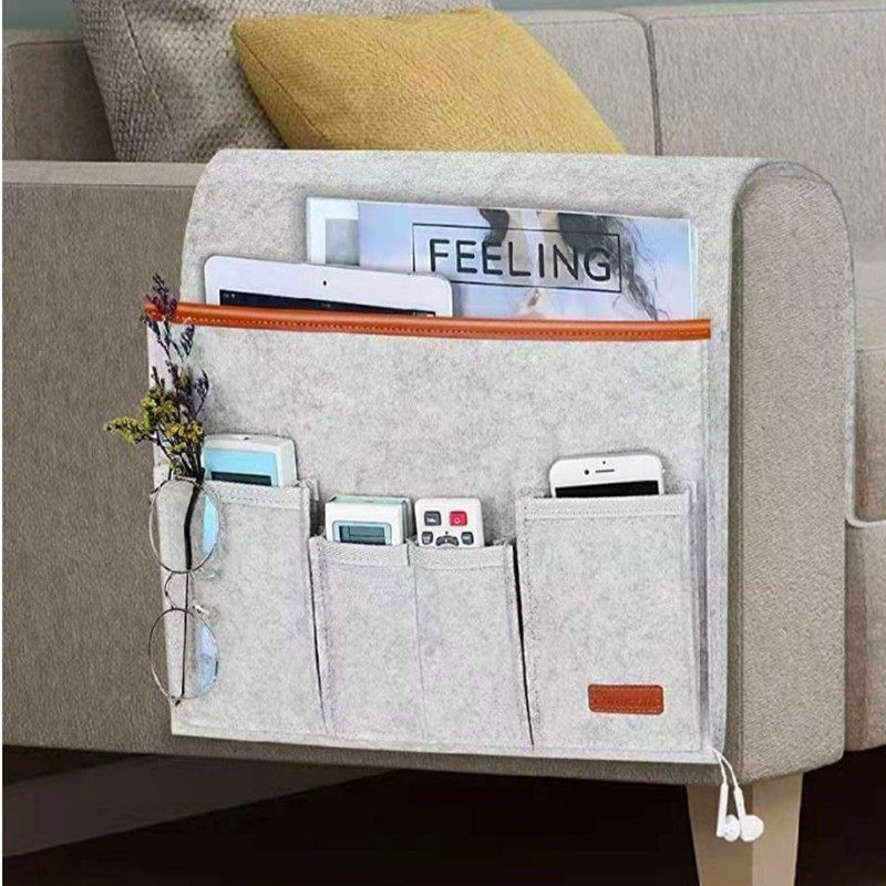 沙发扶手边收纳袋床边遥控器毛毡储物挂袋客厅用品沙发扶手挂