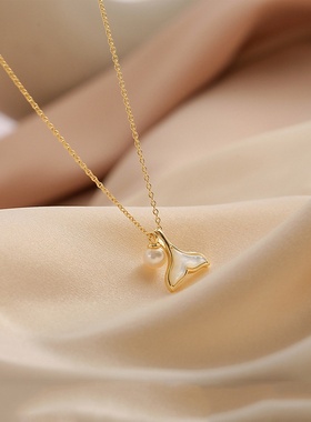 思琳 美人鱼尾海洋项链女小众轻奢锁骨链复古眼泪天然贝母珠吊坠