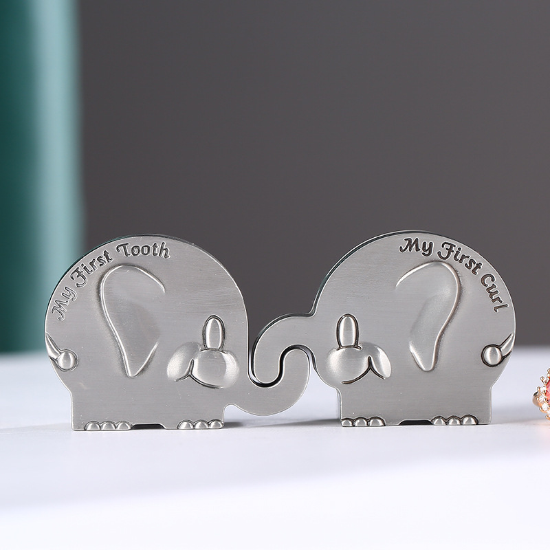精美大象乳牙胎发收藏盒金属小号婴儿头发牙齿收纳包装盒