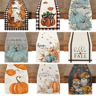新品热款秋季感恩节桌布复古南瓜桌布餐桌装饰隔热防滑亚麻桌旗