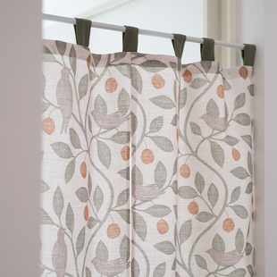 HEGALY美式复古乡村小鸟果实分片门帘吊带棉麻质地隔断帘印花帘子