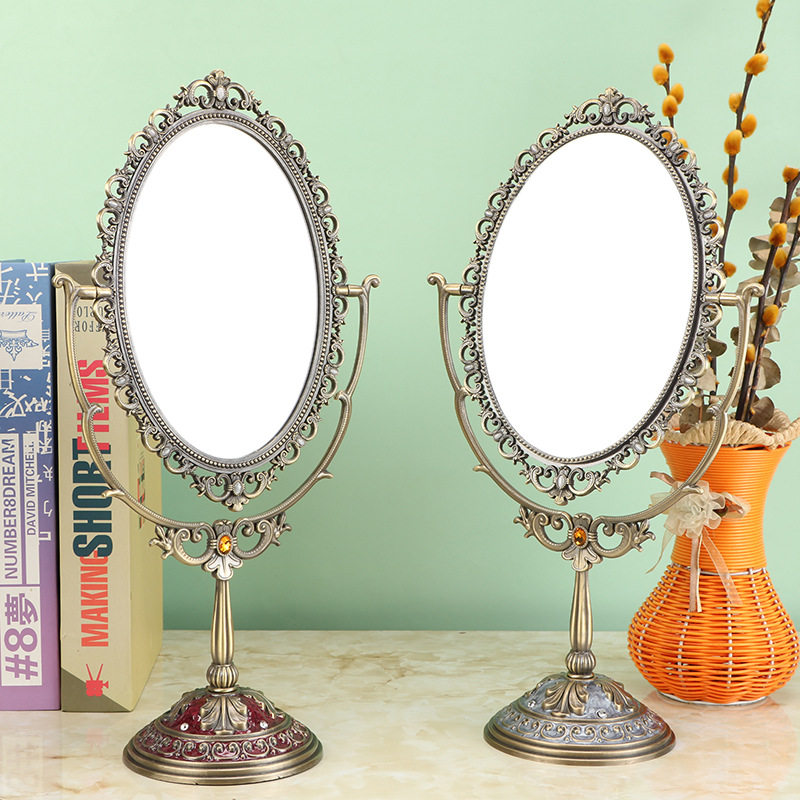 欧式WX-007357双面镜田园金属台式梳妆镜复古双面梳妆镜