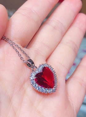 海洋之心铜镶锆石水晶镶嵌心形吊坠项链时尚女士爱心项饰
