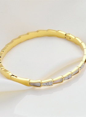 时尚个性随意百搭蛇骨手环气质轻奢风微镶锆石扇叶形手镯饰品