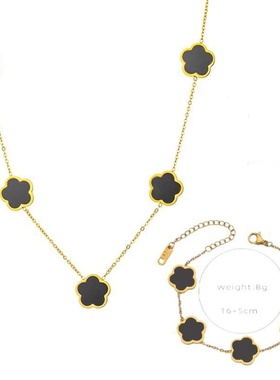 不掉色钛钢金色五叶花贝母手链女欧美风格时尚简约轻奢四叶草森系