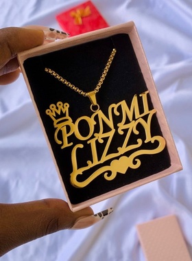 欧美新款英文字母饰品带星星不锈钢名字可拆卸铭牌项链百搭风