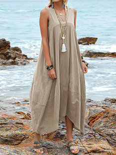 Casual V-neck pocket beach dress woman 休闲V领口袋沙滩长裙女