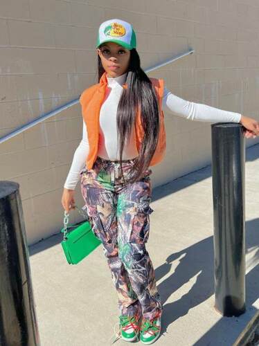 Straight-tube high-waisted print overalls 直筒高腰印花工装裤