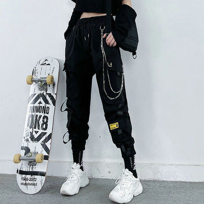 Hip-hop loose straight-leg overalls   嘻哈宽松直筒工装长裤女