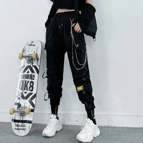 Hip-hop loose straight-leg overalls   嘻哈宽松直筒工装长裤女