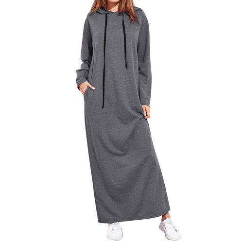 Loose spell continuous hat long dress   宽松拼接连帽连衣长裙