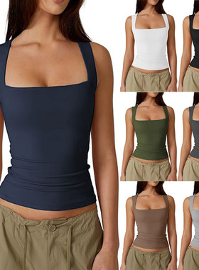 Shufang xingling bottomless sleeveless vest 修身方领打底背心