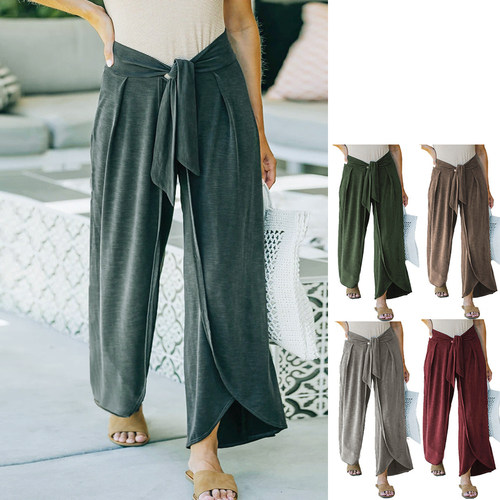 Casual lace-up high-waisted wide-leg pants休闲系带高腰阔腿裤