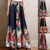 print 休闲宽松印花系带阔腿裤 lace wide Loose pants leg