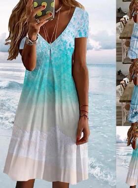 V-collar slim and short-sleeved dress womanV领修身短袖连衣裙