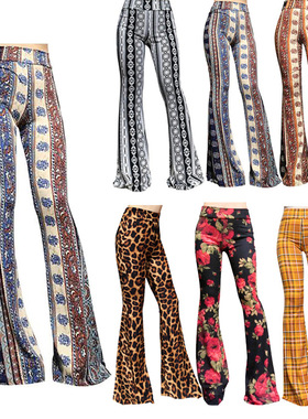 Casual print wide-leg micro-la trousers 休闲印花阔腿微喇长裤