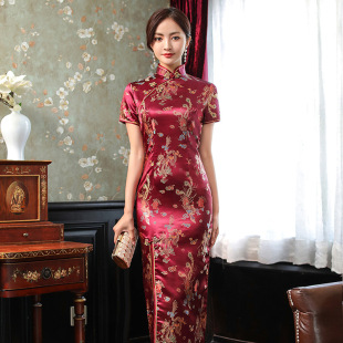 slim collar long cheongsam 长旗袍 Color 花色立领修身 standing