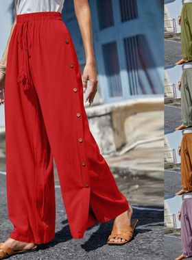 High waist waist up loose wide-leg pants  高腰系带宽松阔腿裤