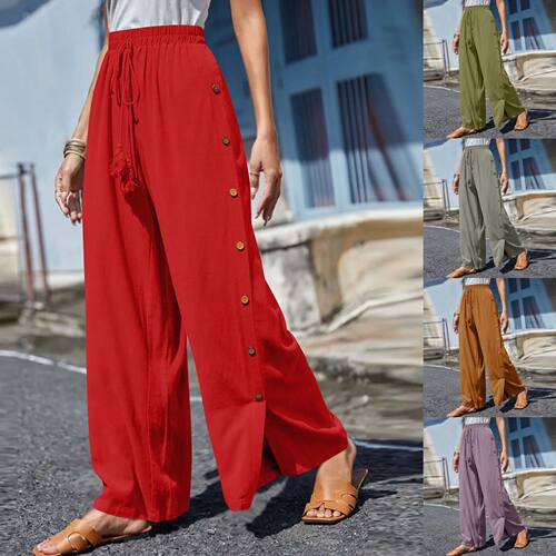 High waist waist up loose wide-leg pants  高腰系带宽松阔腿裤