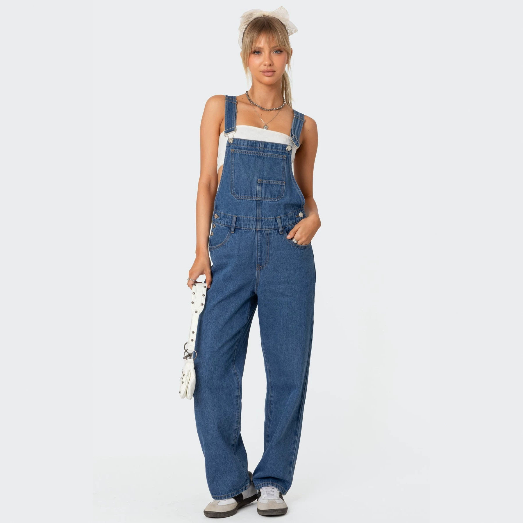 女士简约直筒宽松工装背带长裤Straight loose workwear overalls