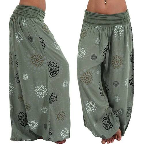 Casual print high-waisted Harun trousers休闲印花高腰哈伦长裤