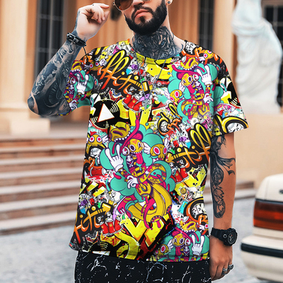 Casual 3D print round-neck T-shirt  休闲3D印花圆领T恤男
