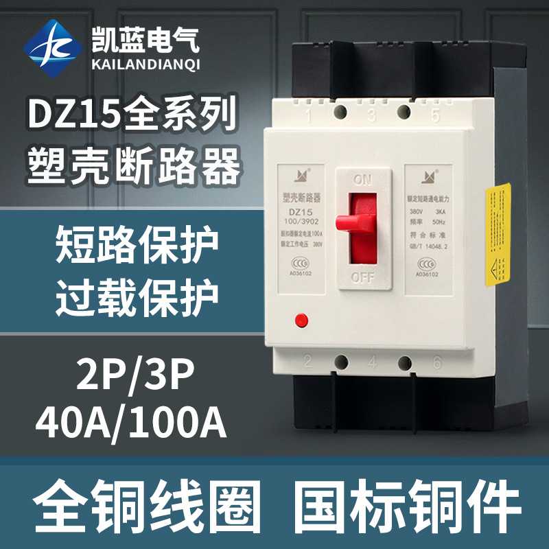 DZ15塑壳断路器2p3p32a63a100a空气开关家用总闸空开三相380V
