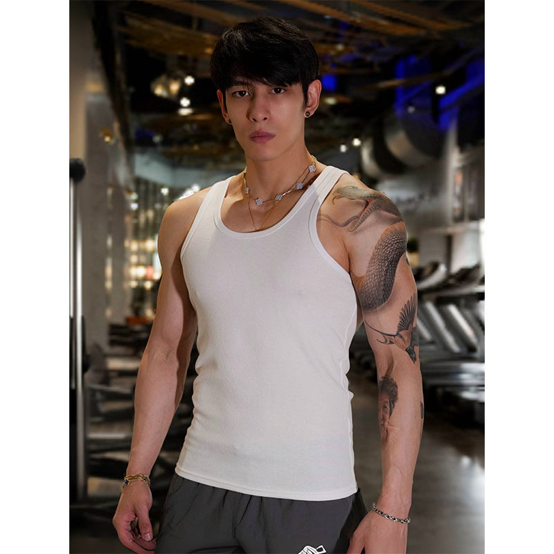 男士百搭吸汗棉粗螺纹圆领背心