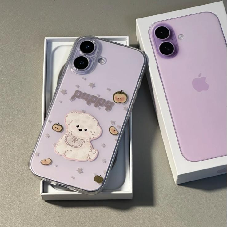ins风可爱小狗全包透明情侣壳