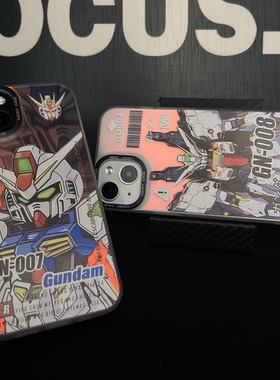 原创Q版高达机甲手机壳适用于iPhone12/13/14/15Promax镭射IMD炫彩壳潮牌小米14/华为P60潮牌情侣防摔保护套