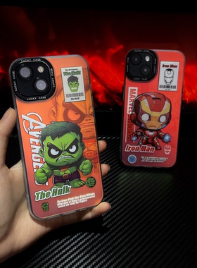 卡通动漫漫威绿巨人钢铁侠手机壳适用于iPhone14promax镭射IMD壳渐变炫彩苹果7/8/X/XR/XSMAX硅胶潮牌保护套