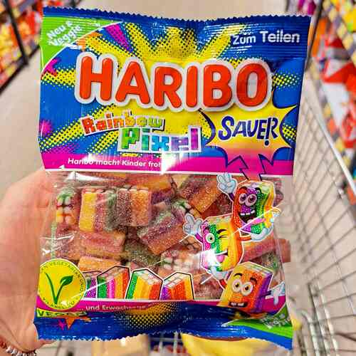 现货Haribo哈瑞宝酸味彩虹像素积木软糖混合水果夹心糖网红小零食