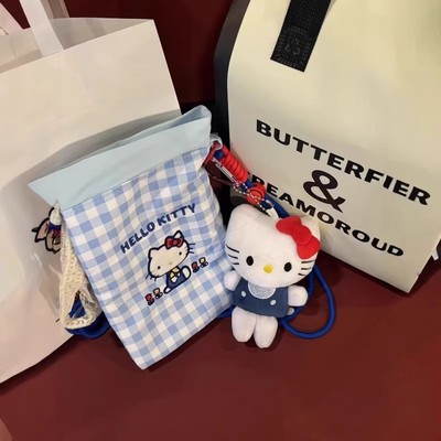kitty格纹手机包女新款斜跨小包