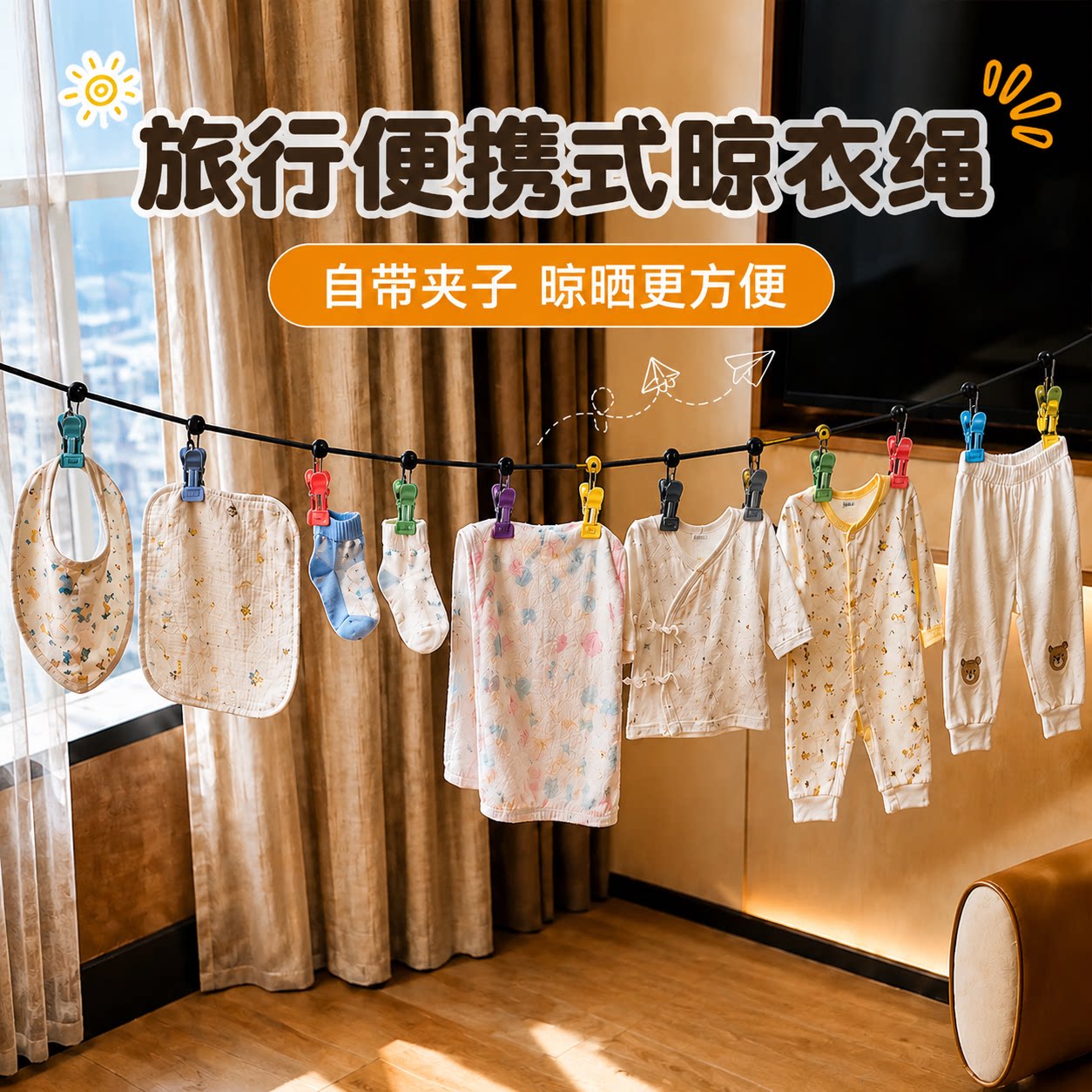 旅行晾衣绳便携式旅游折叠衣架图片