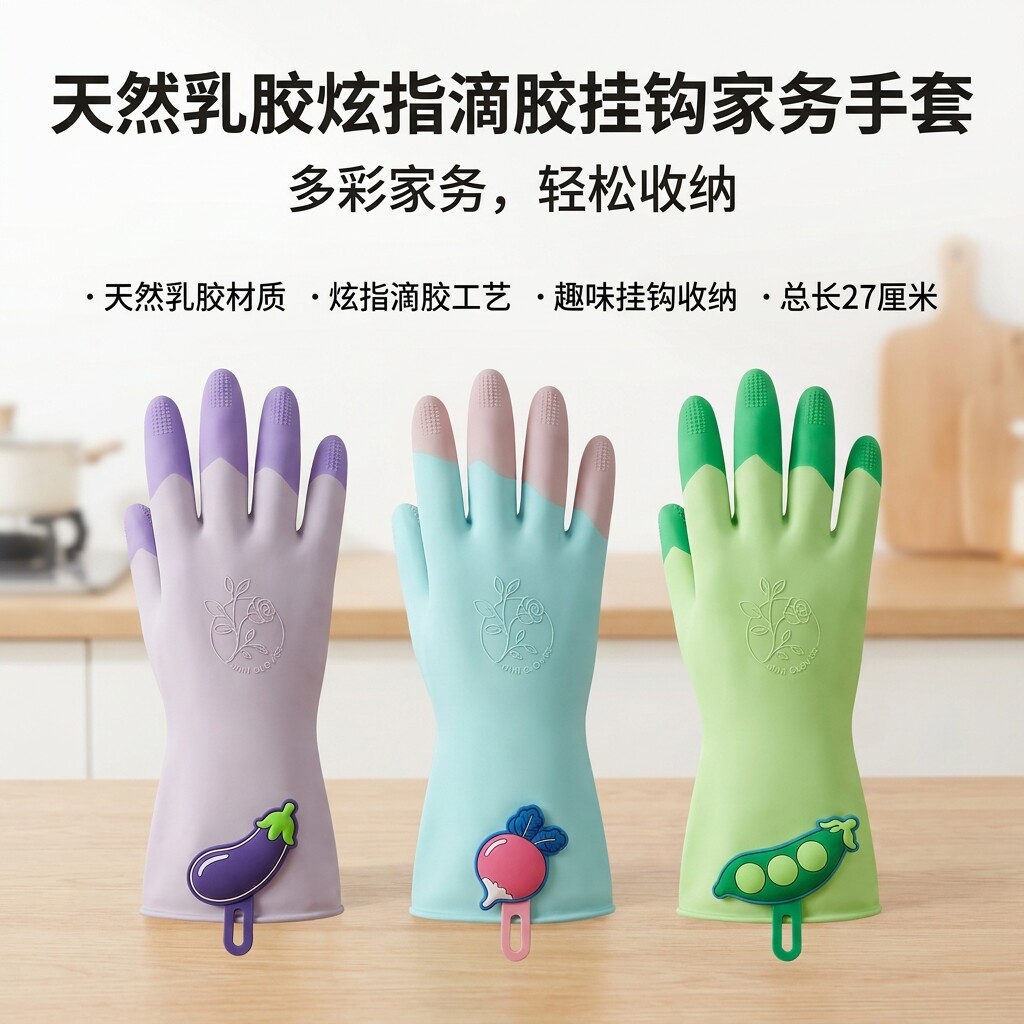 乳胶手套厨房专用洗碗手套家用加厚防水防油耐用女士家务清洁手套