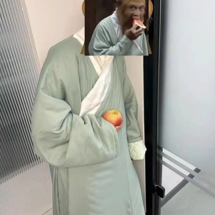 新款 睡袍冬季 长袍加厚棉服搞怪猴哥家居服 睡衣绿色长衫 孙悟空同款