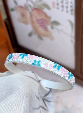 新中式珐琅彩浮雕桃花繁花似锦手镯轻奢精致女镯子生日礼物送女友