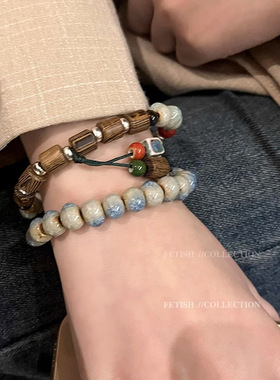 新中式复古串珠手链女ins小众设计清冷感民族风手串学生闺蜜