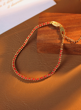 【婷范】本命年法国红绳镀18k真金高级感轻奢百搭情侣款戒指红绳