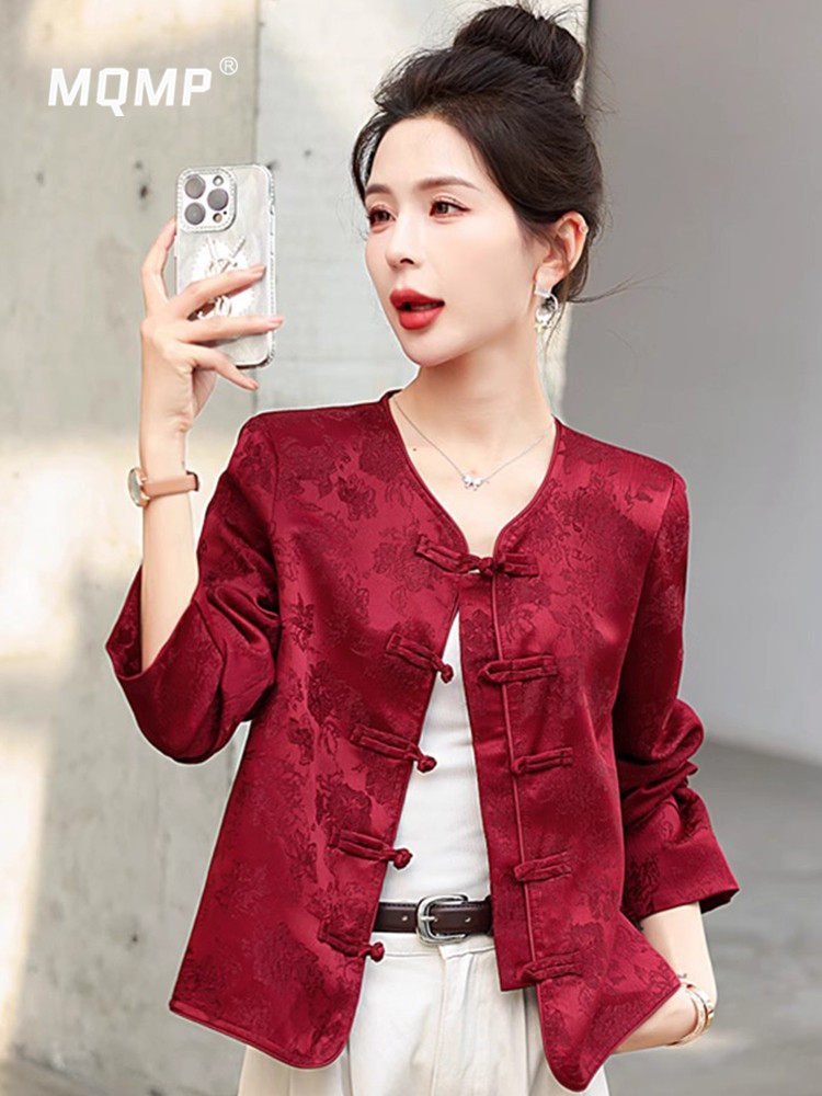 络秋系列 |新中式国风提花唐装外套2025新款气质覆古盘扣缎面上衣