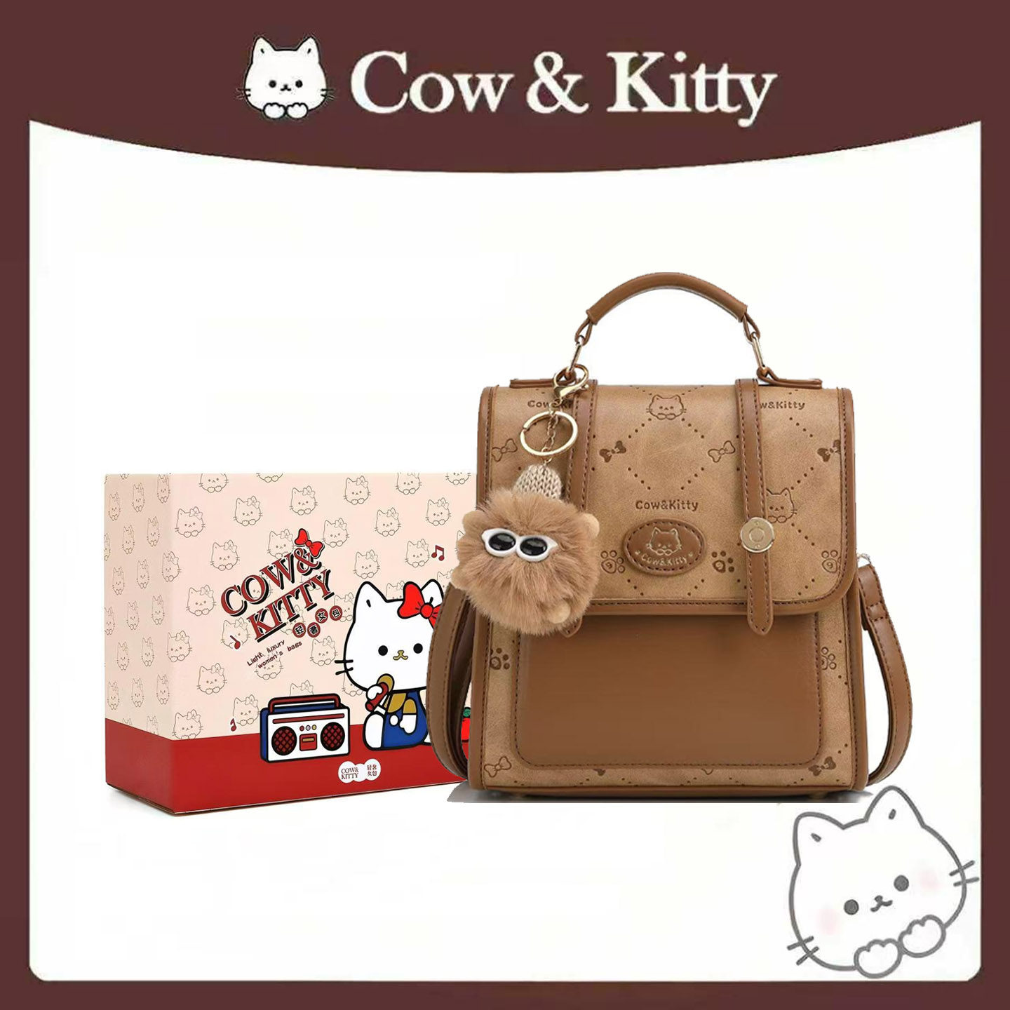官网正品Cow&Kitty双肩包女2026新款学院风双肩包日常百搭小背包