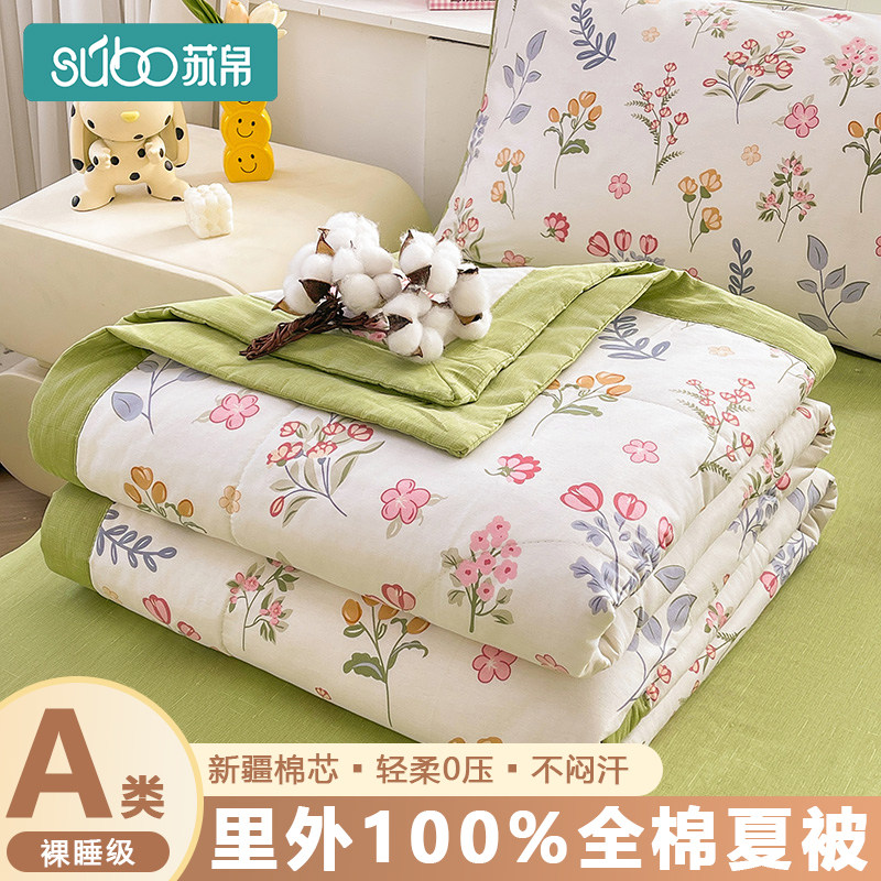 全棉印花棉花夏被四件套夏凉被2025新款被芯空调被宿舍薄被可机洗,床上用品,棉花被,淘宝优惠券,粉丝福利购,淘宝优惠卷