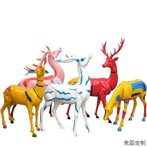 玻璃钢彩绘鹿雕塑户外园林景观装饰梅花鹿摆件幼儿园小区婚庆美陈