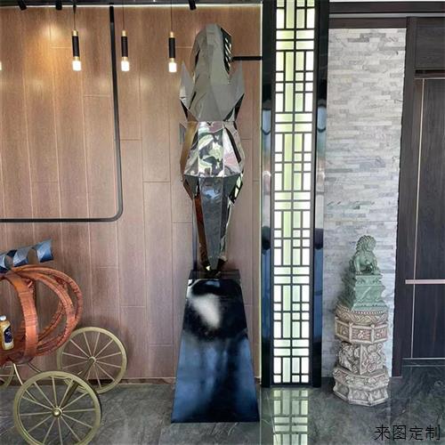 室内软装不锈钢雕塑制作抽象马落地大型摆件售楼部酒店大堂装饰品图片