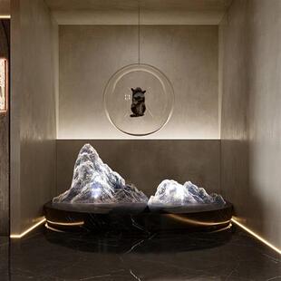 透明树脂假山金箔摆件会所售楼处别墅桌面装饰软装山形雕塑装饰品