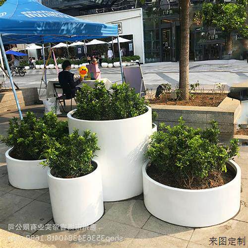 玻璃钢圆柱花盆户外种植花箱商场落地花器公园大花钵酒店组合摆件