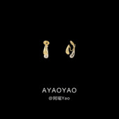 AYao简约双拼色水滴耳环女时尚 气质冷淡风金属小众高级蚊香盘耳夹
