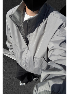 bomber飞行夹克外套男款秋季潮牌cleanfit廓形短款高街棒球服上衣